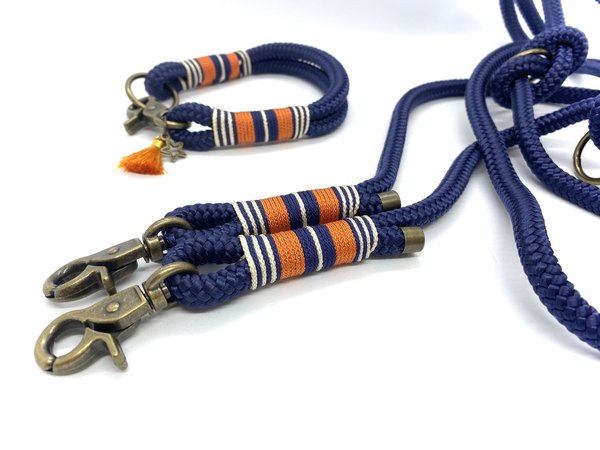 Hundeleine und Halsband im Set oder Einzeln "Orange Blue"