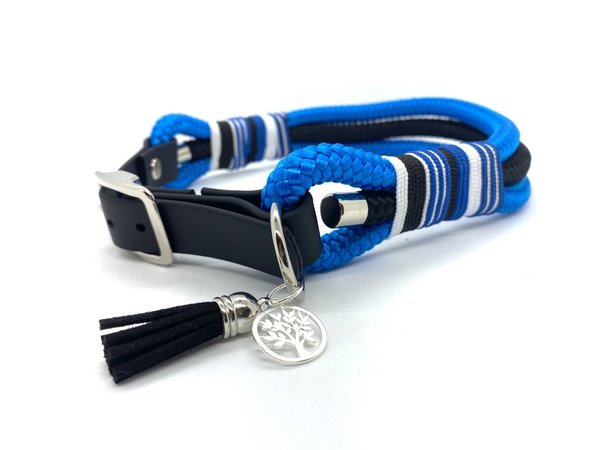 Hundehalsband mit verstellbaren Biothaneverschluss und Leine im Set oder Einzeln "Black and Blue"