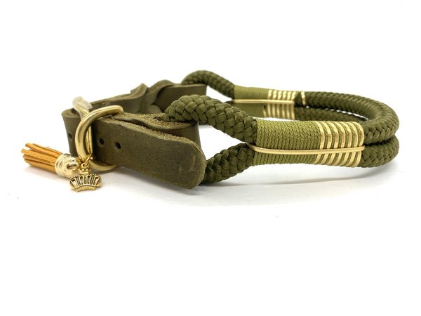 Verstellbares Hundehalsband mit Lederverschluss und Leine im Set oder Einzeln "Golden Khaki"