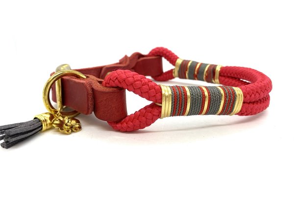 Verstellbares Hundehalsband mit Lederverschluss im Set oder Einzeln "Golden Red"