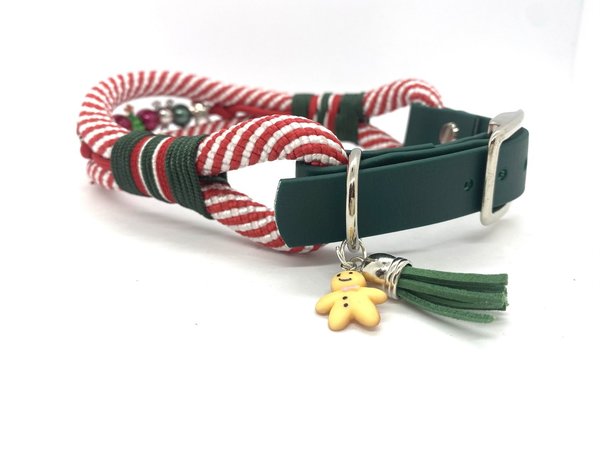 Verstellbares Hundehalsband mit Biothaneverschluss und Leine im Set oder Einzeln "Merry Christmas"