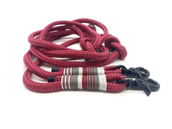Hundehalsband mit verstellbaren Lederverschluss und Leine im Set oder Einzeln „Grey Red“