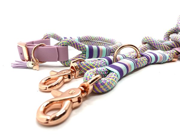 Hundehalsband mit verstellbaren Biothaneverschluss und Leine im Set oder Einzeln „Summer Pastel“