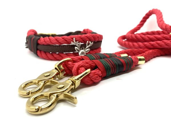 Hundehalsband mit verstellbaren Lederverschluss und Leine im Set oder Einzeln „Waldspaziergang“
