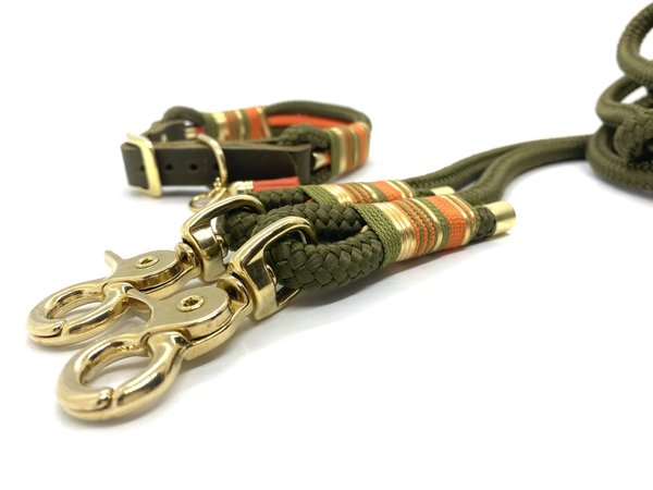 Verstellbares Hundehalsband und Leine im Set oder Einzeln „Orange Khaki“