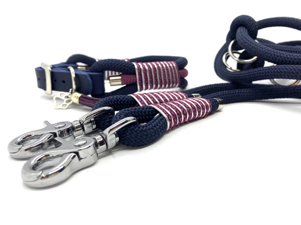Hundehalsband mit verstellbaren Lederverschluss und Leine im Set oder Einzeln „Silver Blueberry “