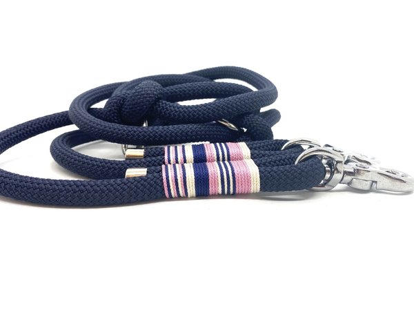 Verstellbares 3-Reihiges Hundehalsband mit Lederverschluss und Leine im Set oder Einzeln „Blue Rose“