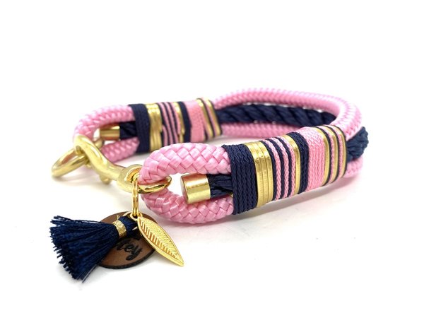 3-Reihiges Hundehalsband und Leine im Set oder Einzeln „Marine Rose“