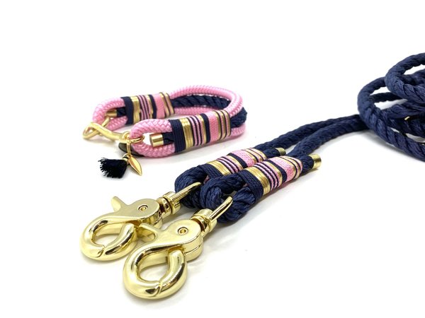 3-Reihiges Hundehalsband und Leine im Set oder Einzeln „Marine Rose“
