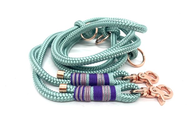 Verstellbares Hundehalsband mit Lederverschluss und Leine im Set oder Einzeln „Mint Lavendel“