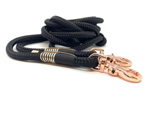 Verstellbares 3-Reihiges Halsband mit Lederverschluss & Leine im Set oder Einzeln „Black meets Rose“
