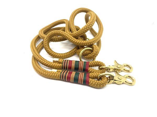 Verstellbares 3-Reihiges Halsband mit Lederverschluss und Leine im Set oder Einzeln „Camel“