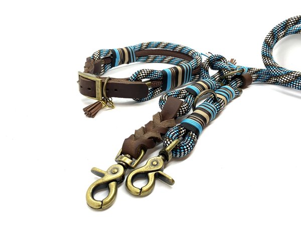 Verstellb. 3-Reihiges Halsband mit Lederverschluss Leine im Set oder Einzeln „Special Turkish Antik“