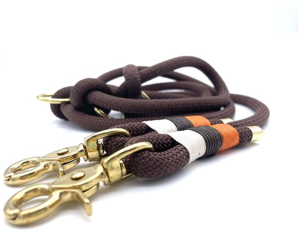 Verstellbares 3-Reihiges Halsband mit Lederverschluss und Leine im Set oder Einzeln „Brown Orange“
