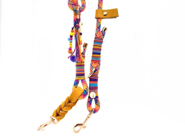 Verstellbares 3-Reihiges Halsband mit Lederverschluss und Leine im Set oder Einzeln „Ibiza“