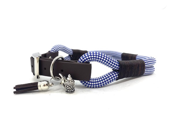 Verstellbares Hundehalsband mit Biothaneverschluss und Leine im Set oder Einzeln „Bavaria Blue“