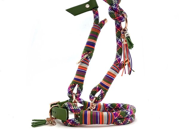 Verstellbares Hundehalsband mit Biothaneverschluss und Leine im Set oder Einzeln „Waldfee“