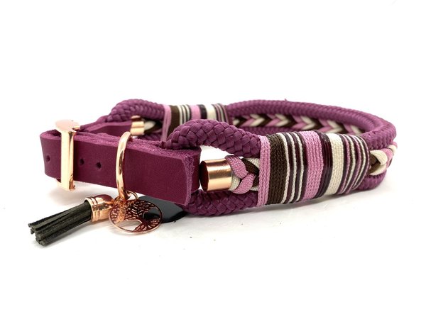 Verstellbares Hundehalsband mit Lederverschluss und Leine im Set oder Einzeln „Beige Berry“