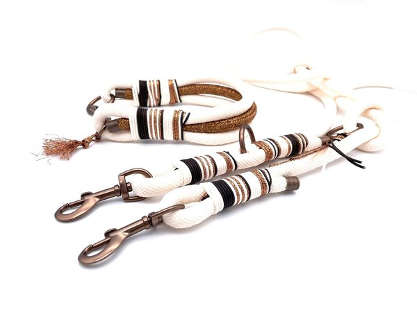 3-Reihiges Hundehalsband und Leine im Set oder Einzeln „Creamy Copper“