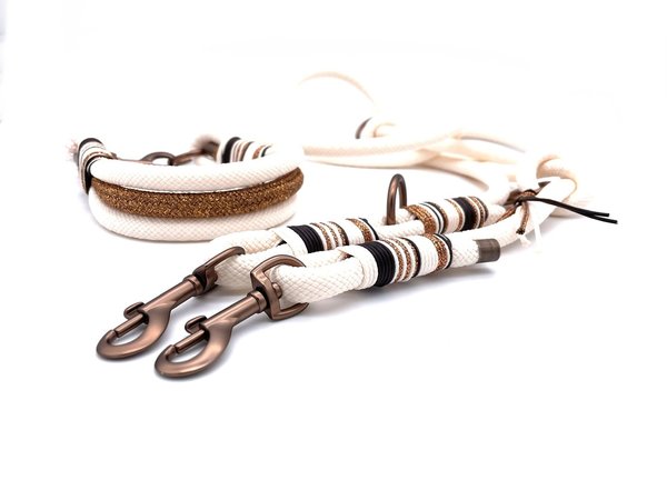 3-Reihiges Hundehalsband und Leine im Set oder Einzeln „Creamy Copper“