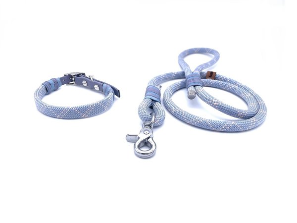 Hundehalsband für kleine Hunde und Tauleine im Set oder Einzeln „Mammut Blue“