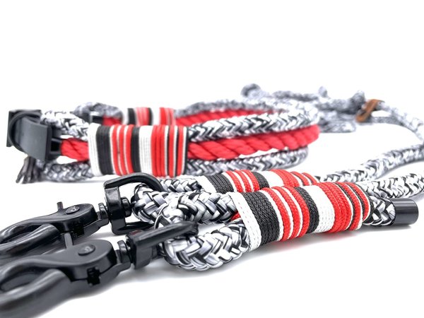 Verstellbares Hundehalsband mit Biothaneverschluss und Leine im Set oder Einzeln „Black‘n‘White“