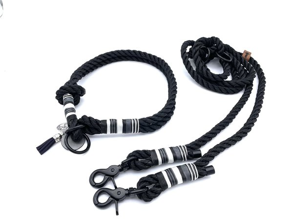 Hundehalsband und Leine im Set oder Einzeln „Grey Black“