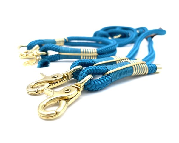 Hundehalsband und Leine im Set oder Einzeln „Golden Aqua“