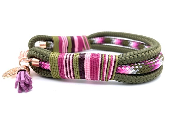 3-Reihiges Hundehalsband und Leine im Set oder Einzeln „Khaki Ladygator“
