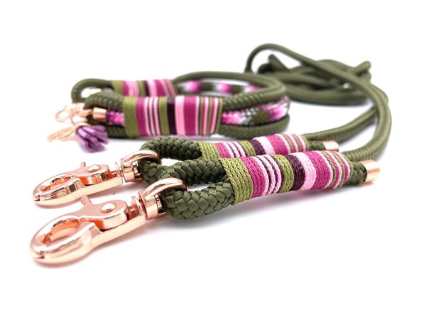 3-Reihiges Hundehalsband und Leine im Set oder Einzeln „Khaki Ladygator“