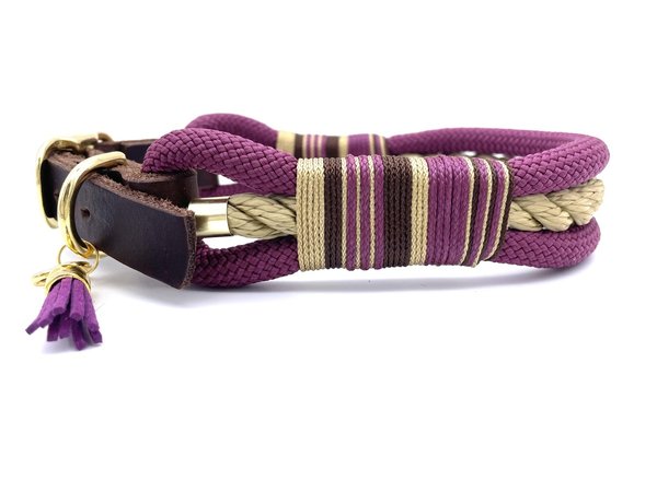Verstellbares Hundehalsband mit Lederverschluss und Leine im Set oder Einzeln „Glamorous Aubergine“