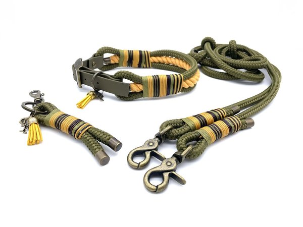 Verstellbares Hundehalsband mit Biothaneverschluss und Leine im Set oder Einzeln „Khaki Sands“