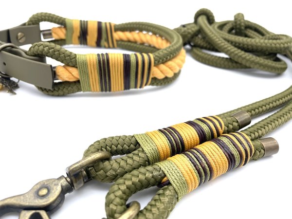 Verstellbares Hundehalsband mit Biothaneverschluss und Leine im Set oder Einzeln „Khaki Sands“