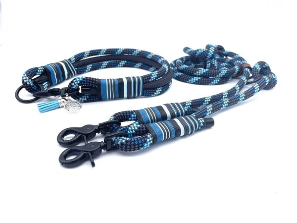 Hundehalsband und Leine im Set oder Einzeln „Anthrazit Blue“