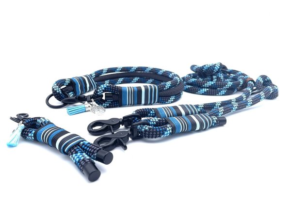 Hundehalsband und Leine im Set oder Einzeln „Anthrazit Blue“