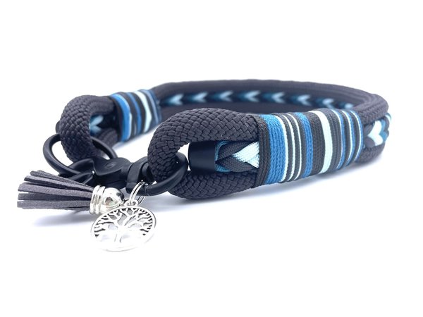 Hundehalsband und Leine im Set oder Einzeln „Braided Anthrazit Blue“