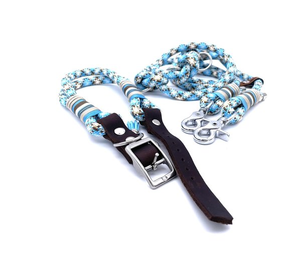 Verstellbares Hundehalsband mit Lederverschluss und Leine im Set oder Einzeln „Whirlpool“