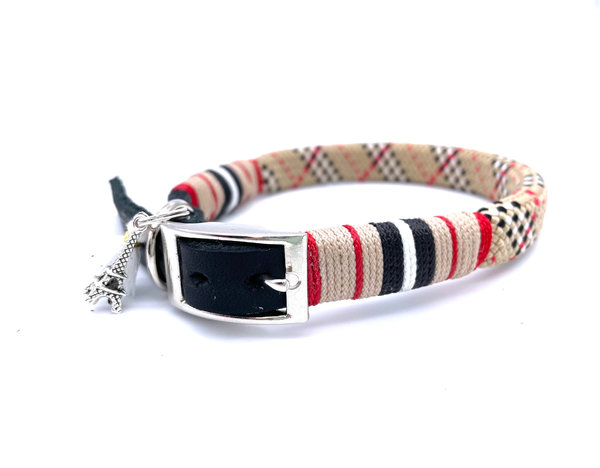 Hundehalsband für kleine Hunde und Tauleine im Set oder Einzeln „Tartan Beige“