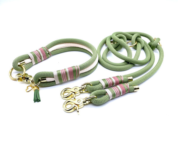 Hundehalsband und Leine im Set oder Einzeln „Green Spring“