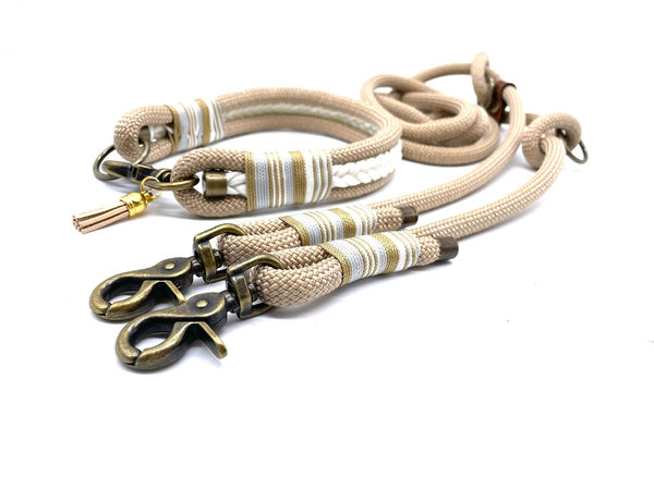 Hundehalsband und Leine im Set oder Einzeln „White Beige“