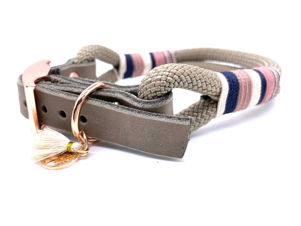 Verstellbares Hundehalsband mit Lederverschluss und Leine im Set oder Einzeln „Tan Blush“