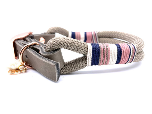 Verstellbares Hundehalsband mit Lederverschluss und Leine im Set oder Einzeln „Tan Blush“
