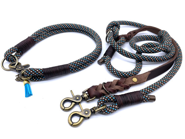 Hundehalsband und Leine im Set oder Einzeln „Blau Morpho“