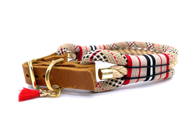 Verstellbares Hundehalsband mit Lederverschluss und Leine im Set oder Einzeln „Beige Glamour“