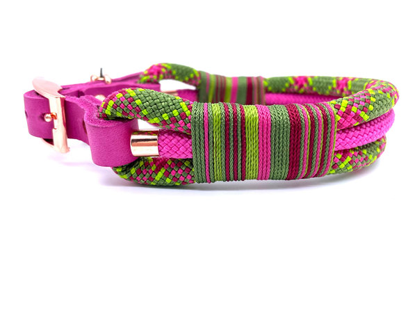 Verstellbares Hundehalsband mit Lederverschluss und Leine im Set oder Einzeln „Green Spring“