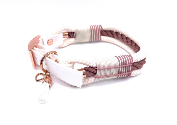 Verstellbares Hundehalsband mit Biothaneverschluss und Leine im Set oder Einzeln „Cream Rose“