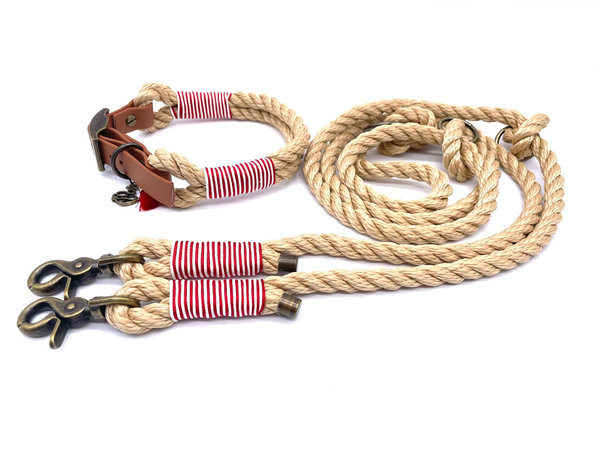 Verstellbares Hundehalsband mit Biothaneverschluss und Leine im Set oder Einzeln „Red Marine“