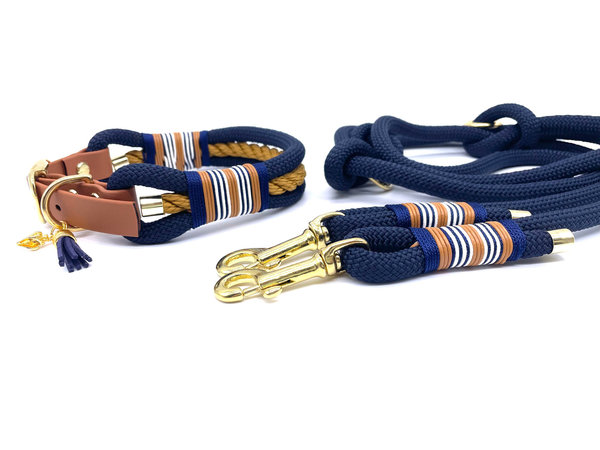 Verstellbares Hundehalsband mit Biothaneverschluss und Leine im Set oder Einzeln „Sylt“
