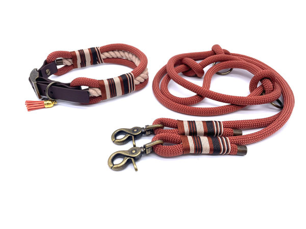 Verstellbares Hundehalsband mit Biothaneverschluss und Leine im Set oder Einzeln „Beige Copper“
