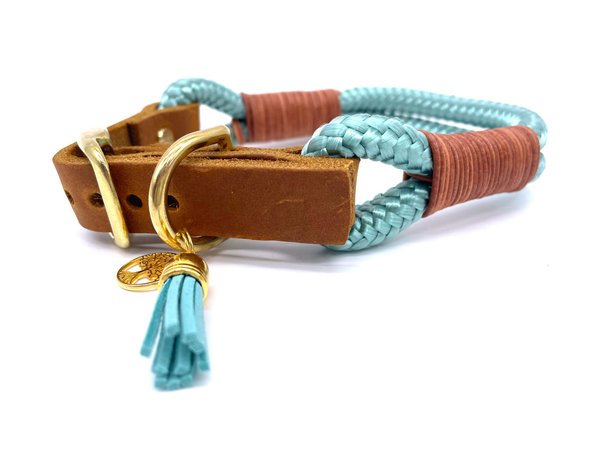 Verstellbares Hundehalsband mit Lederverschluss und Leine im Set oder Einzeln „Simply Mint“